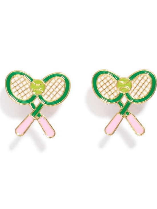 Jewelry - Tennis Racket & Ball Enamel Earrings in Green and Pink